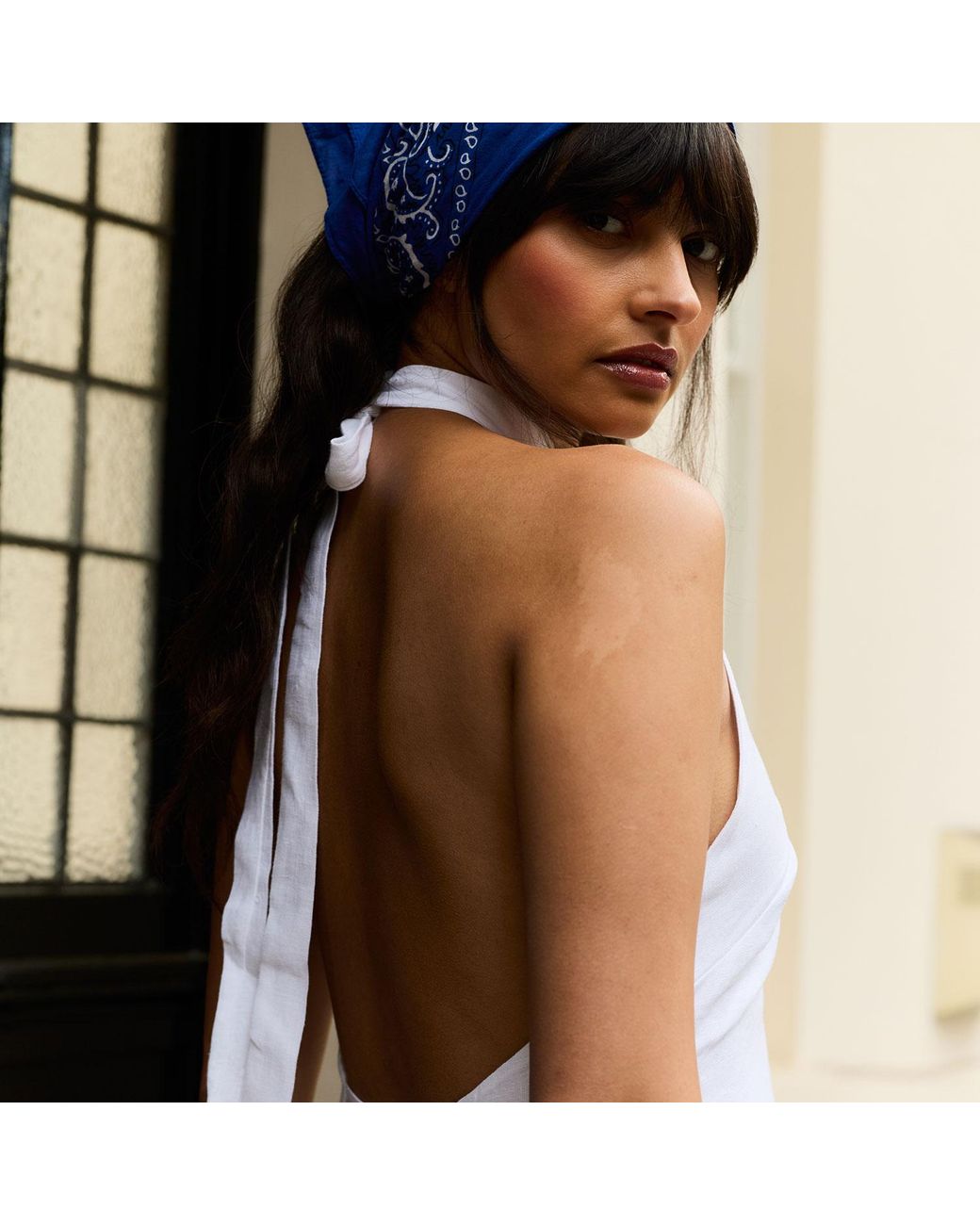 Imaura White Btw Linen Halter Top