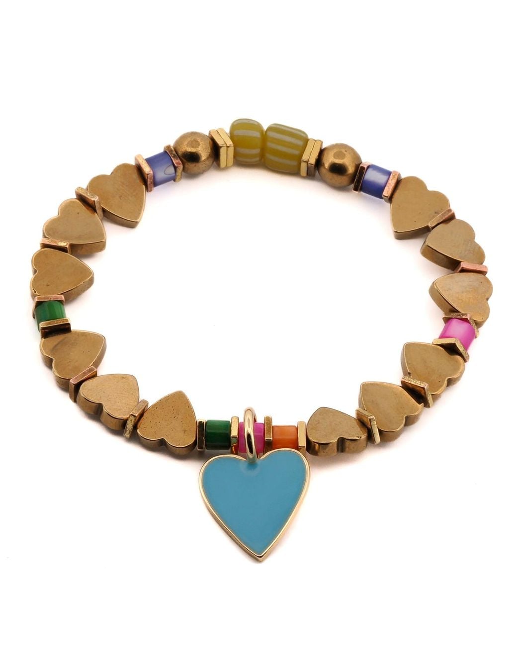 Ebru Jewelry Metallic Heart Charm Beaded Bracelet