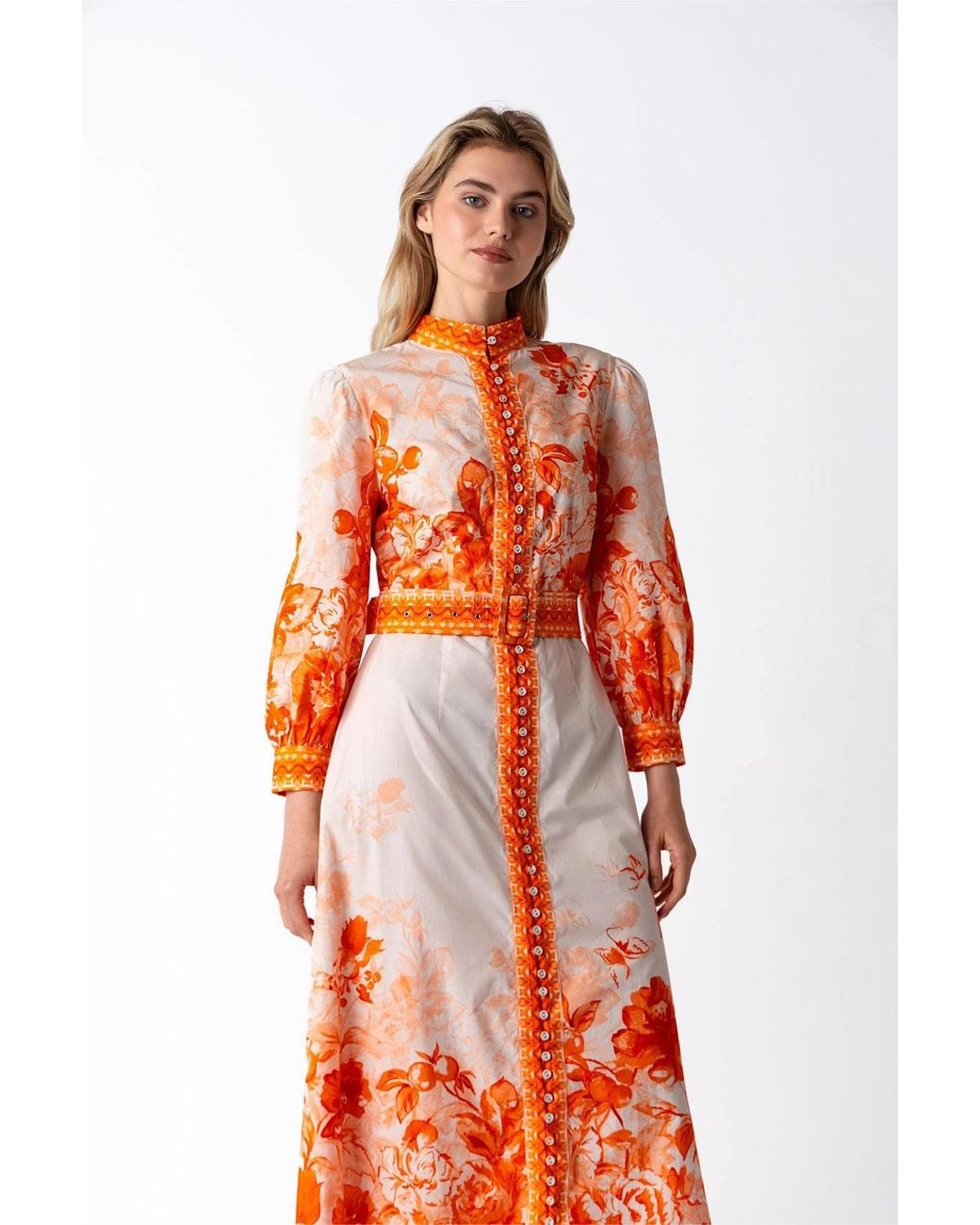 Raishma Orange Cora Printed Dress