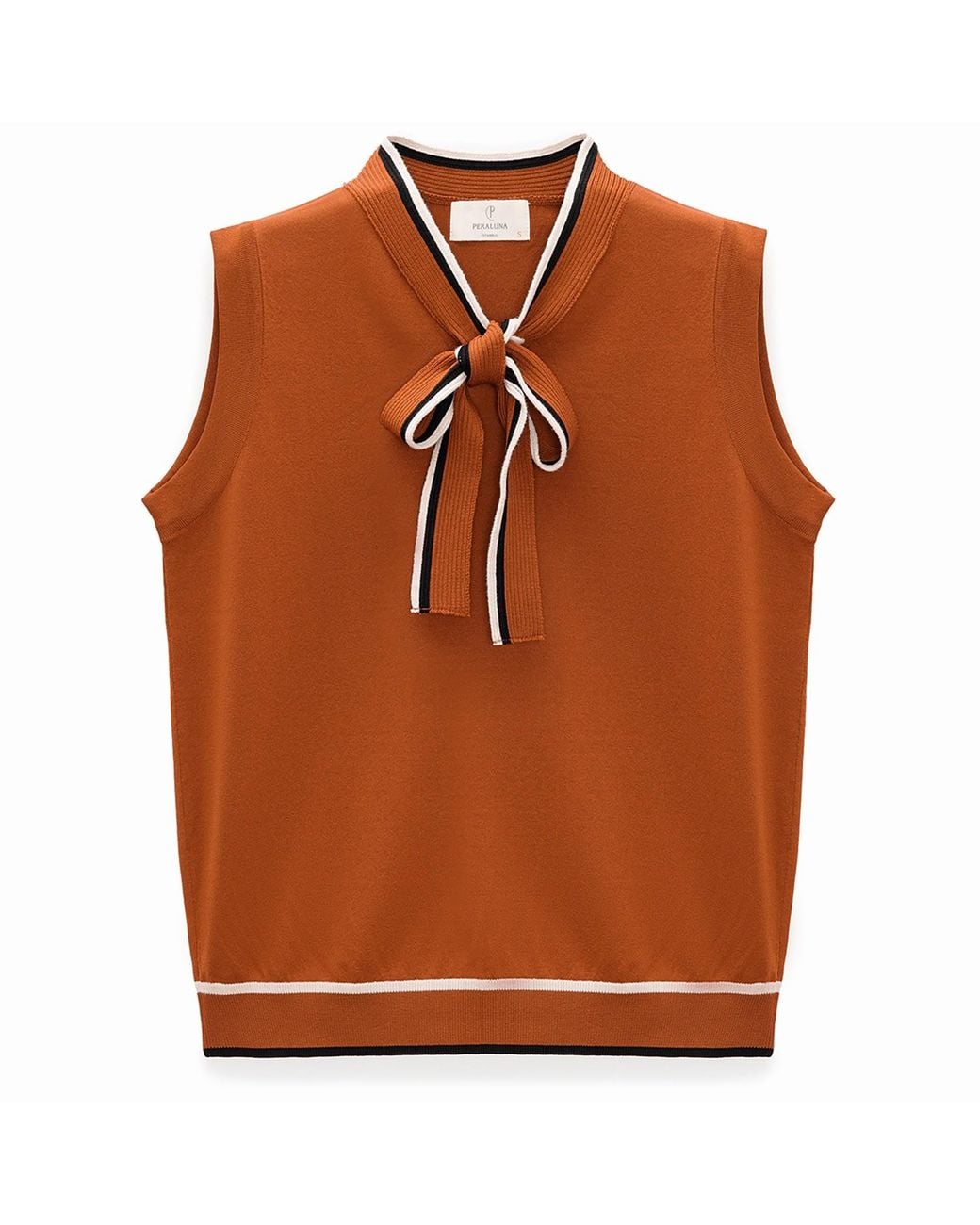 Peraluna Orange Priscilla Bow-Tied Knit Sleeveless Blouse