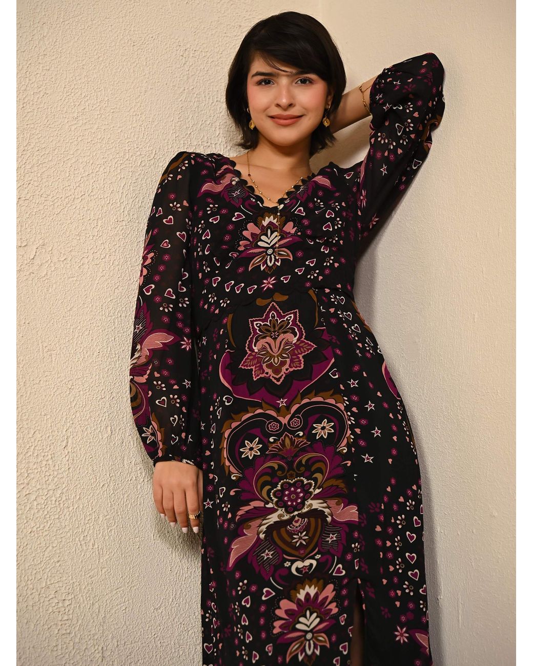 Rose & Nancy Red Annaline Print Midi Dress