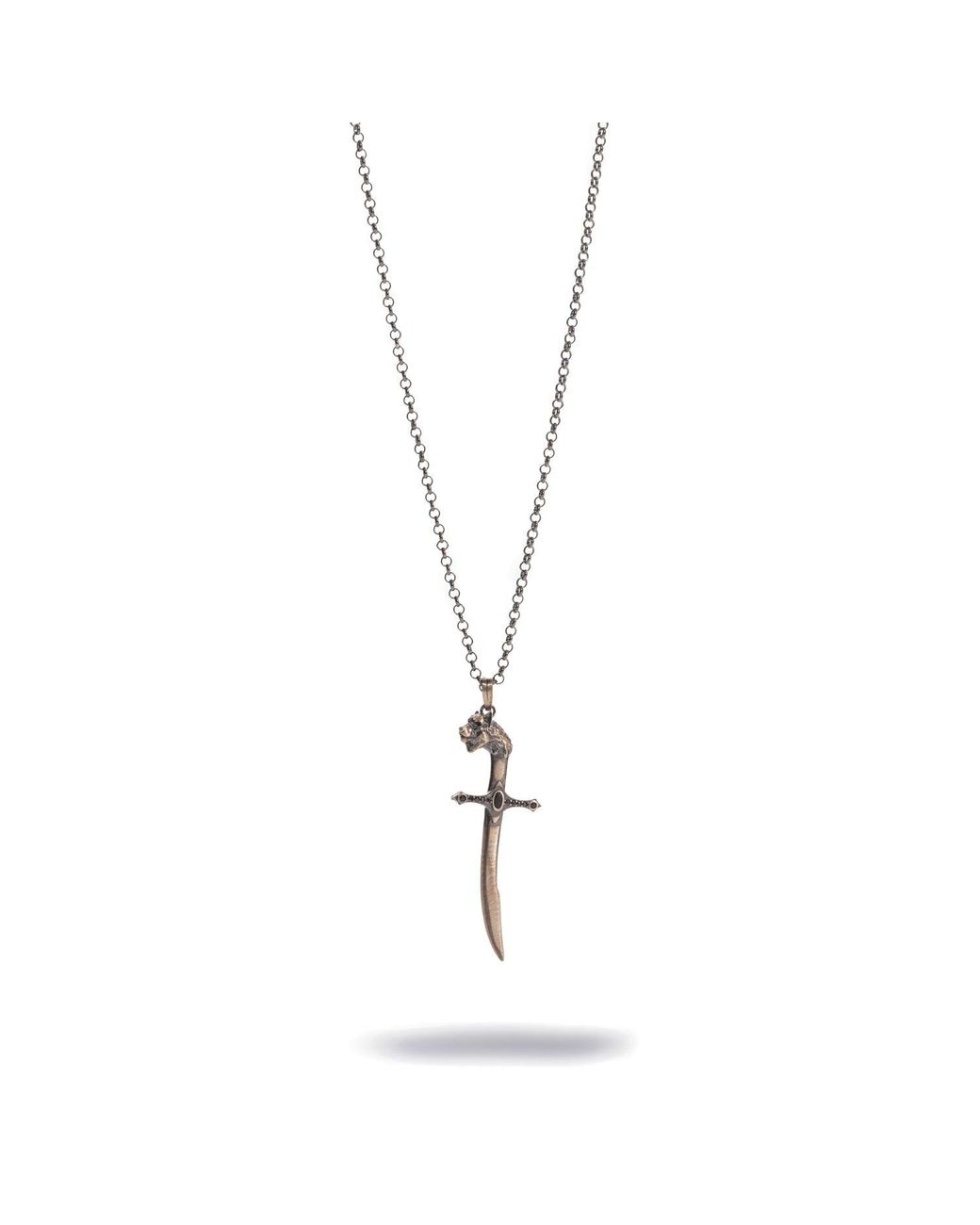 Ebru Jewelry Metallic Wolf Sword Zircon Sterling Pendant Necklace for men