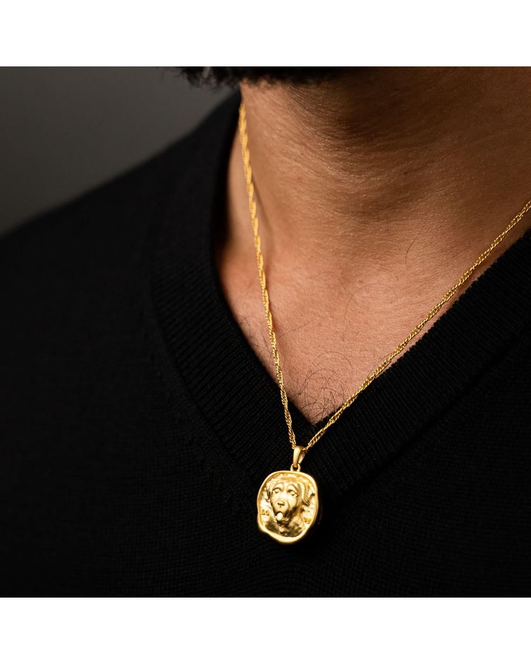 Frenvyrn Metallic Lars Reversible Dog Coin Necklace, Vermeil for men