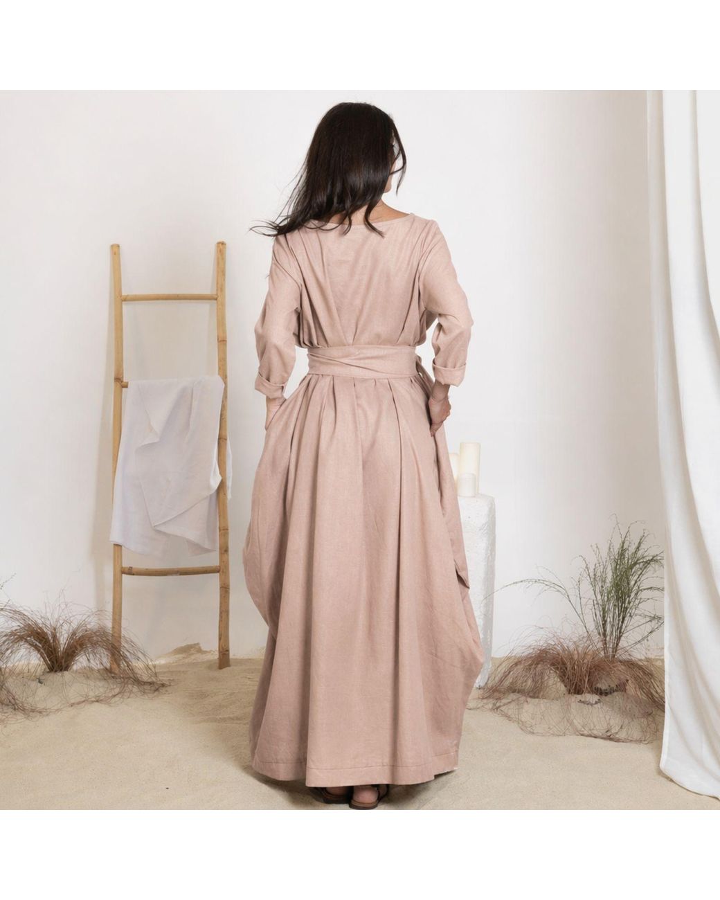 Nikka Place Pink Long Linen Boho Beach Dress