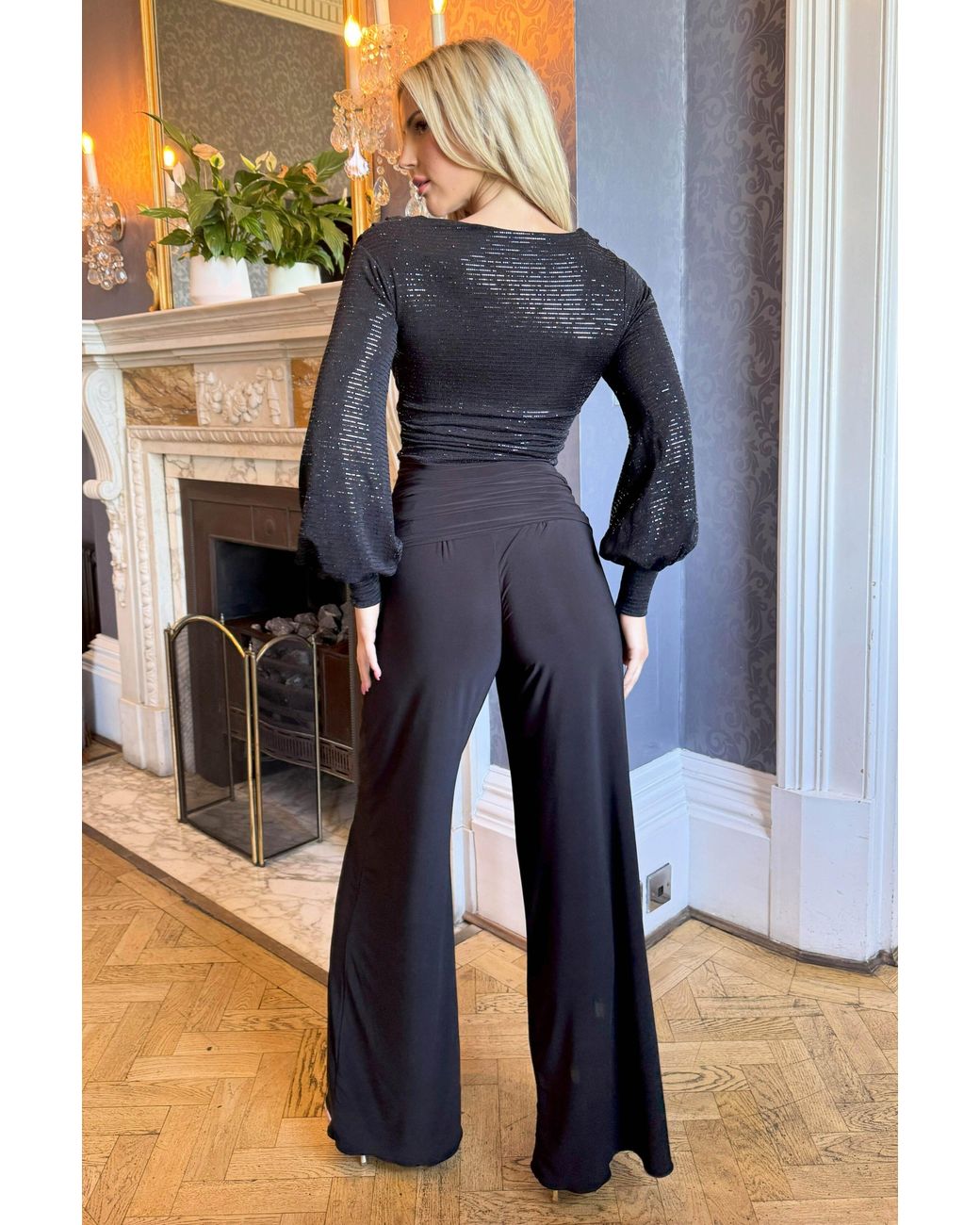 Atom Label Black Indium Jumpsuit With Bell Sleeve