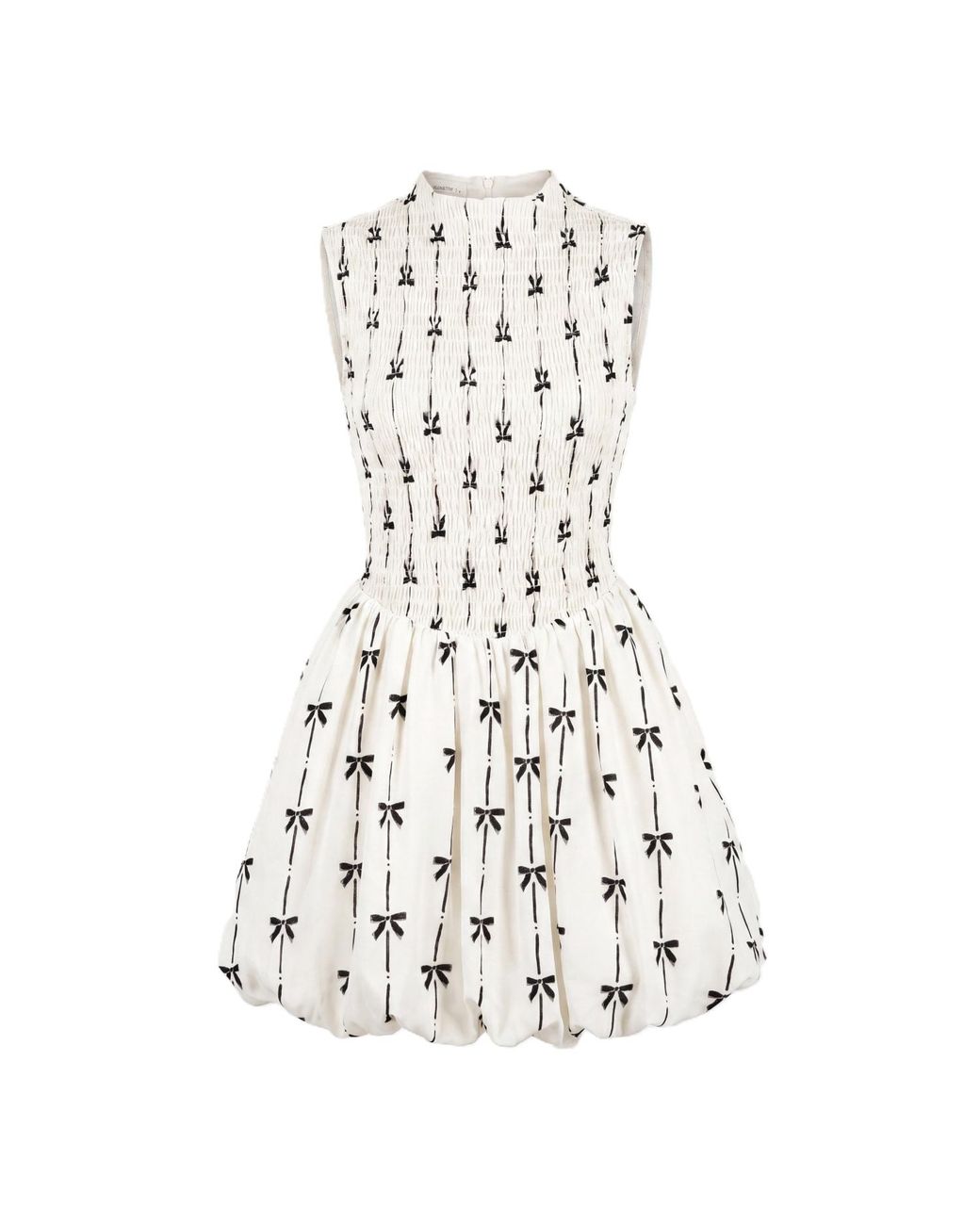 Modenaire White Neutrals Bow Print Mini Dress Sculpted Volume
