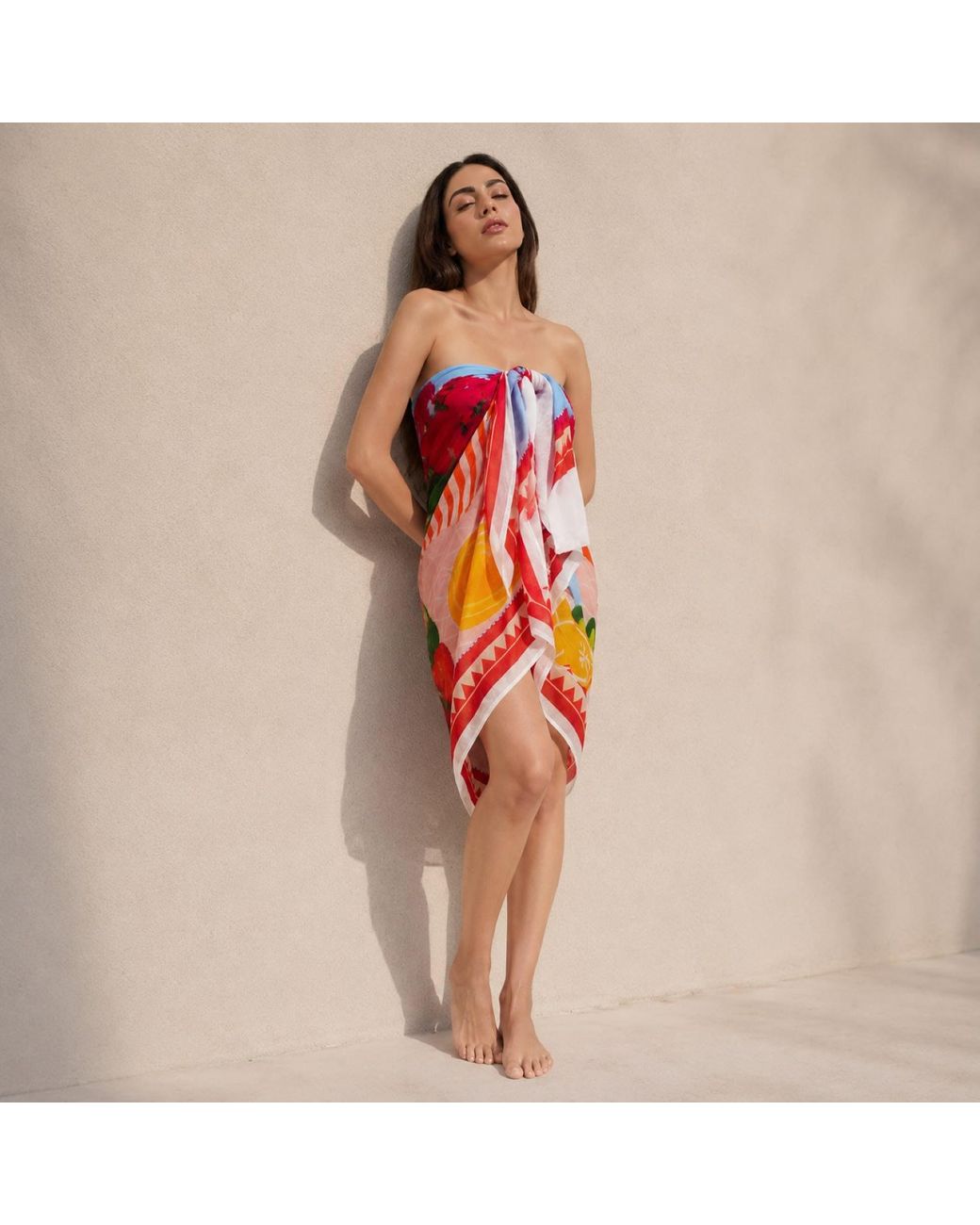 DHARA SHETH DUBAI Orange Mediterranean Picnic Resort Cotton Sarong