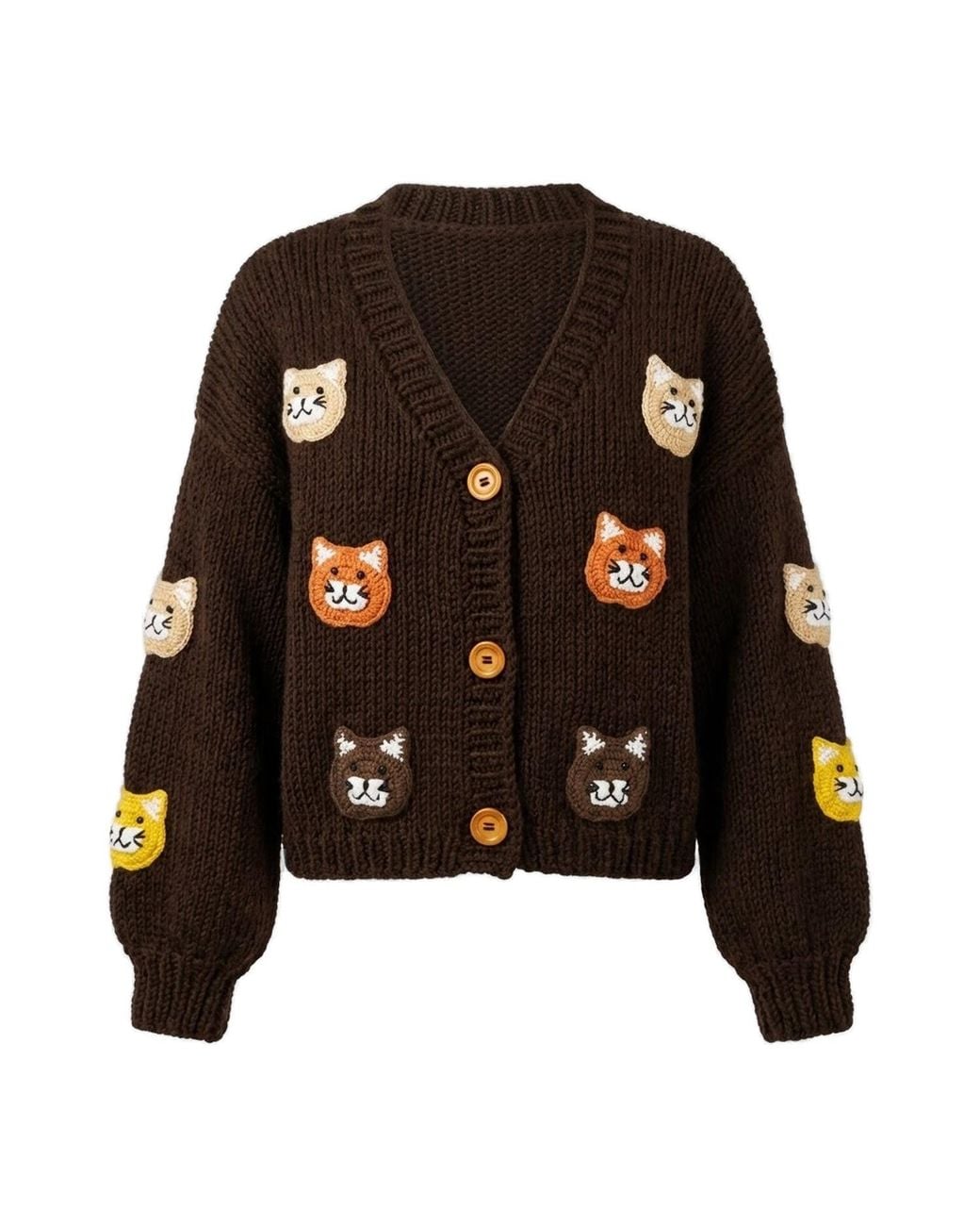 Ana Chic Black Cat Motif Handmade Knitted Cardigan