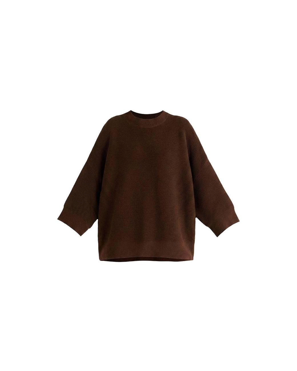 Paisie Brown Mock Neck Cropped Sleeve Ribbed Jumper