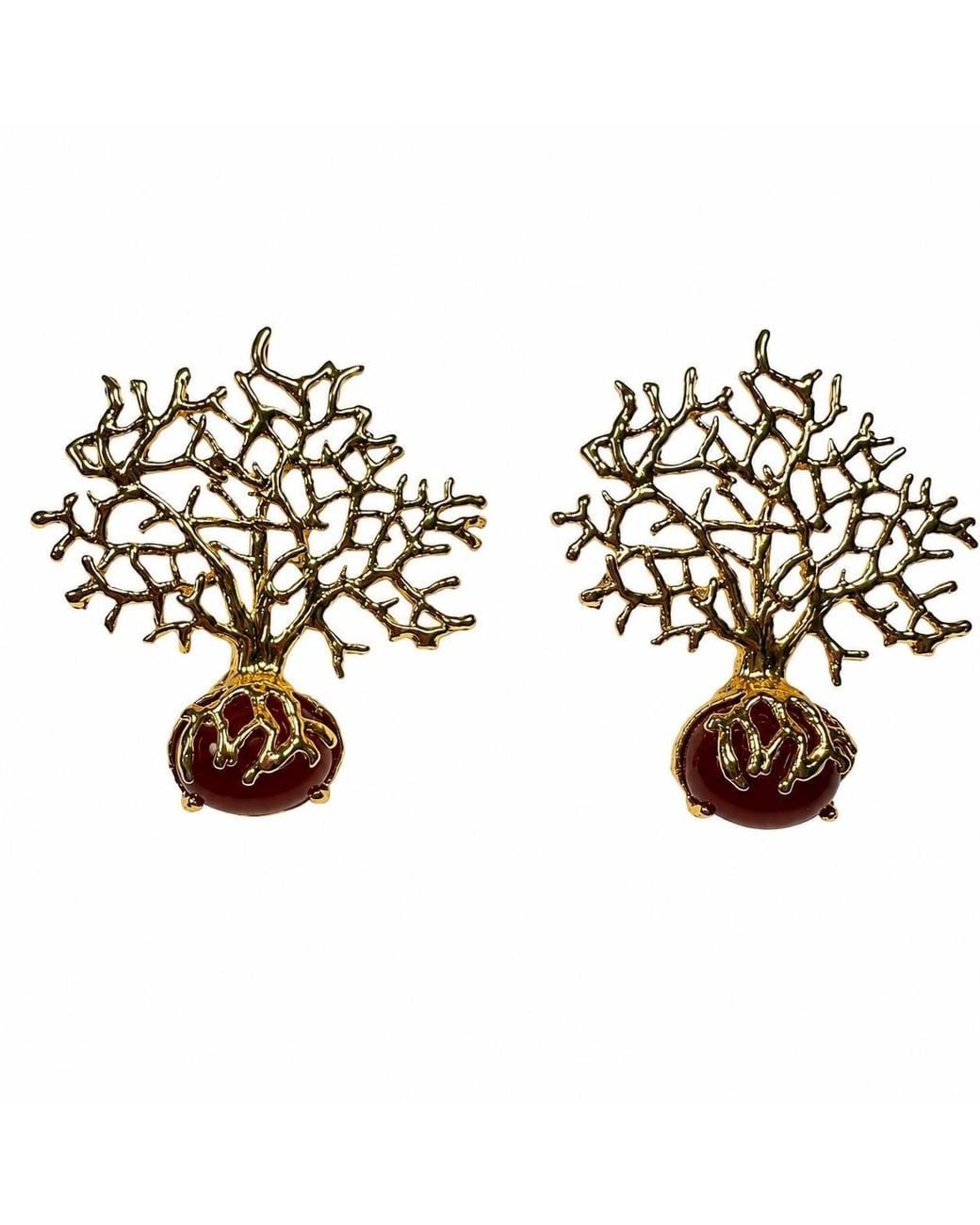 By Ozge Metallic Roots Of Vitality Natural Agate Tree Of Life Plated Earrings