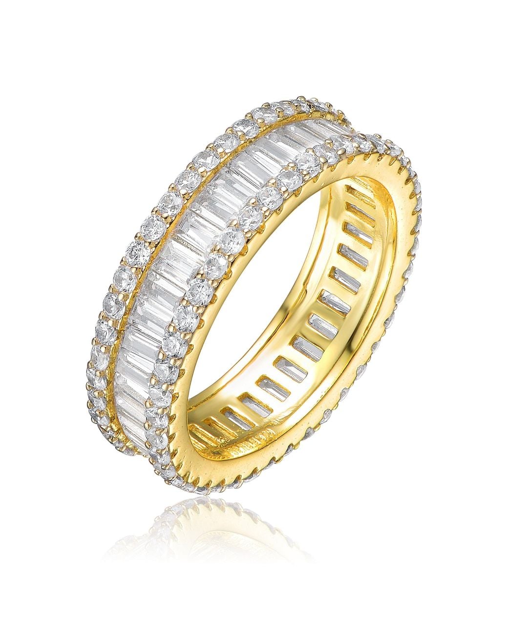 Genevive Jewelry Metallic Rachel Glauber Plated Baguette Cubic Zirconia Wide Band Ring