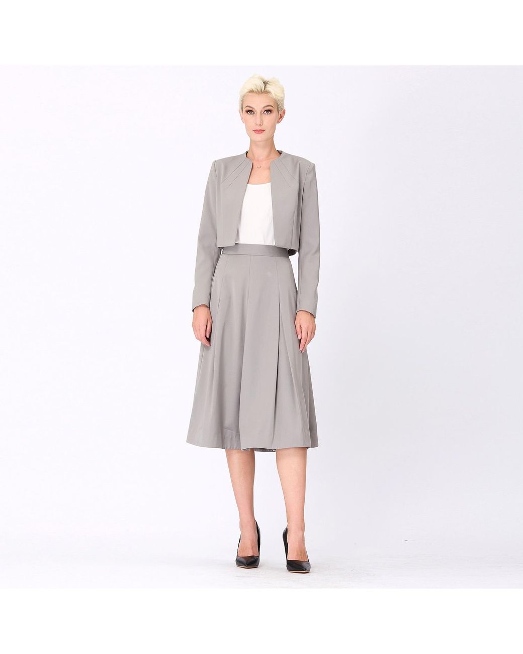 Smart and Joy Gray Flared Pleats Skirt