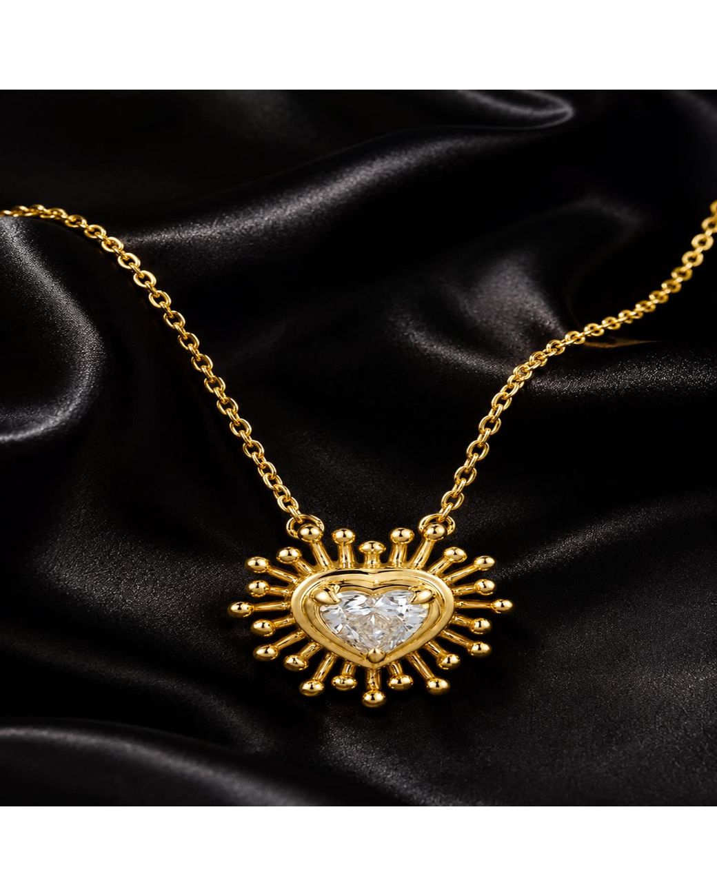 Artisan Metallic 14K Heart Diamond Sunburst Pendant Necklace