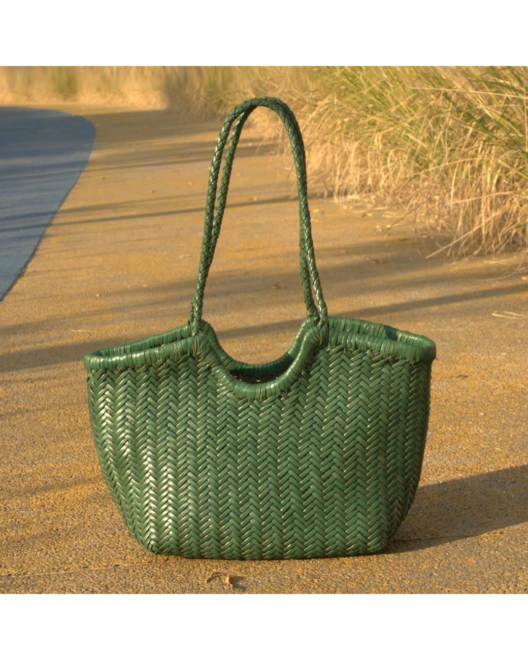Rimini Green Woven Leather Handbag