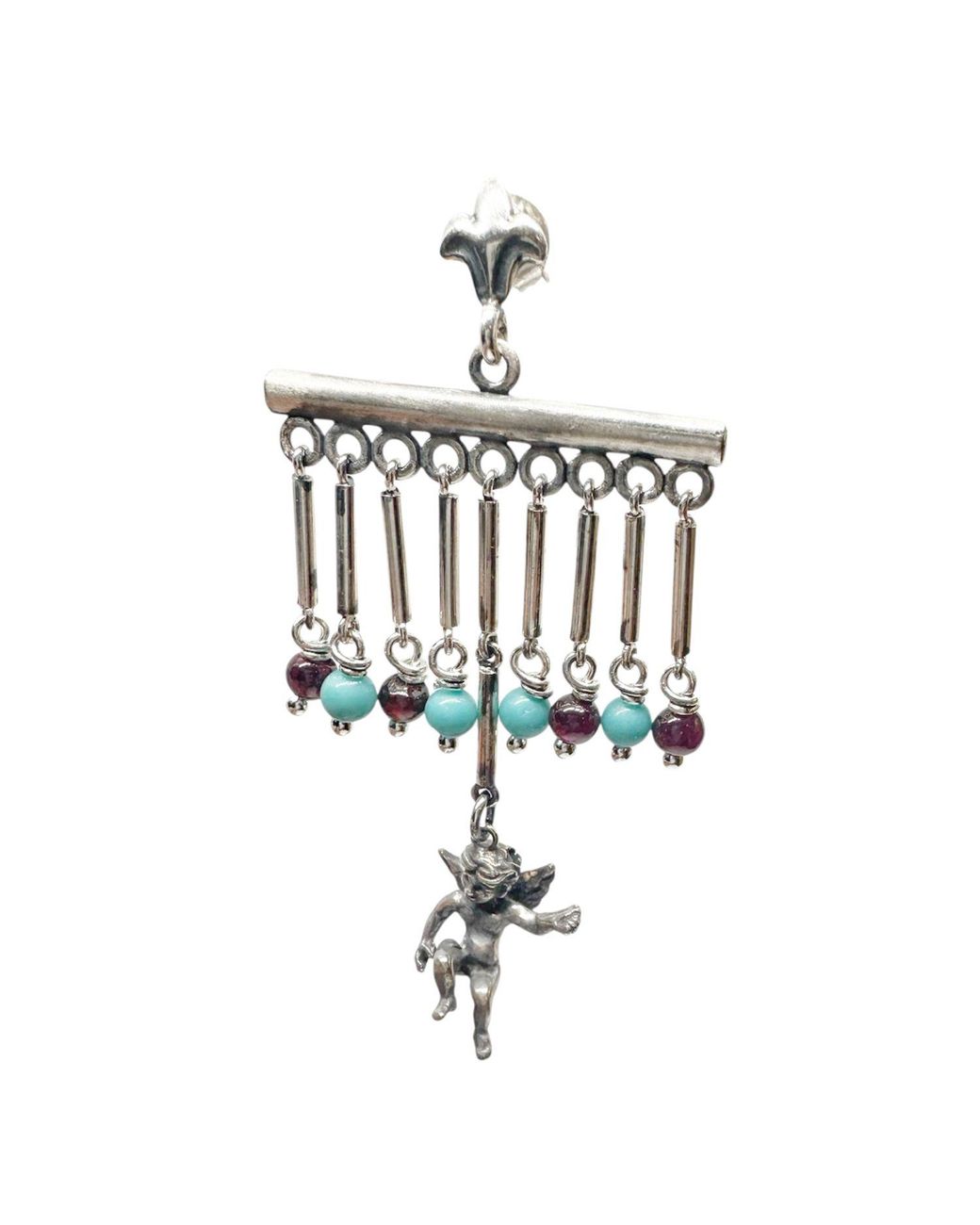 Tg-Jewellery by Tamara Gervasio Metallic Sterling Cherub Chandelier Earrings With Garnet & – Lost Wax Carving