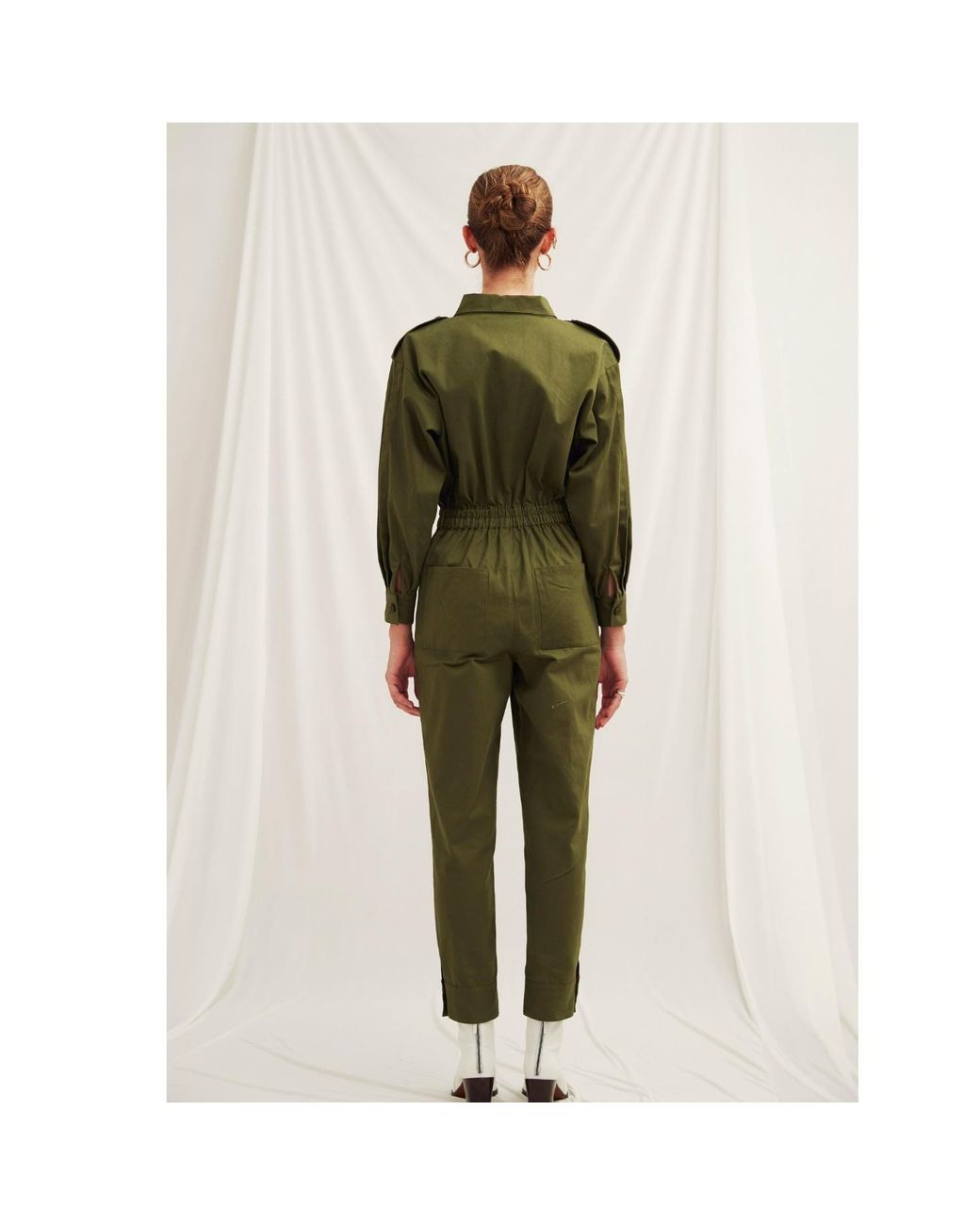 NAZLI CEREN Green Dorothy Zipped Cotton Jumpsuit