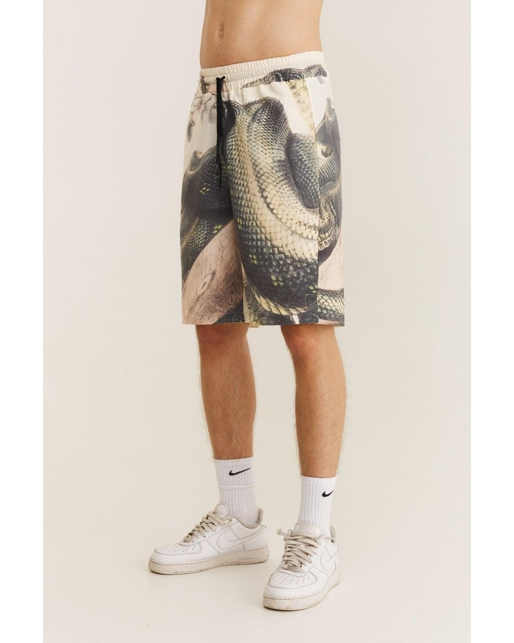 mysimplicated Natural Neutrals Short Sleeve Shirt And Bermuda Set With Snake Design for men