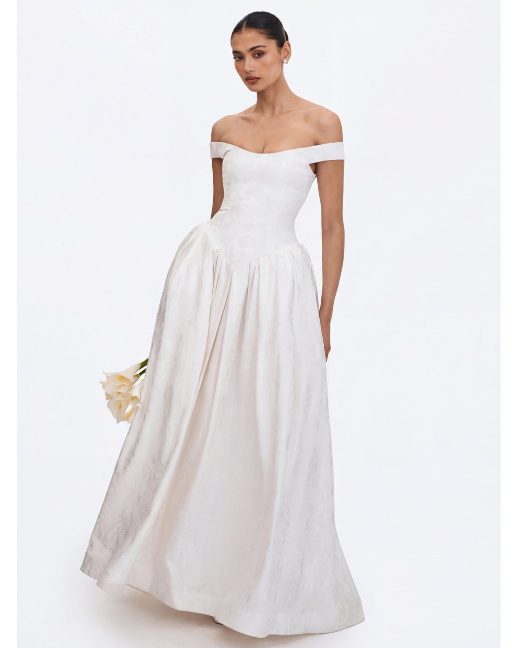 Miss Circle New York White Tinsley Jacquard Bardot Wedding Gown
