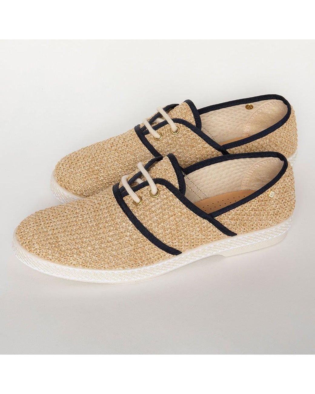 Rivieras Brown Neutrals Raffia Slip-On Loafer With Laces & Trim