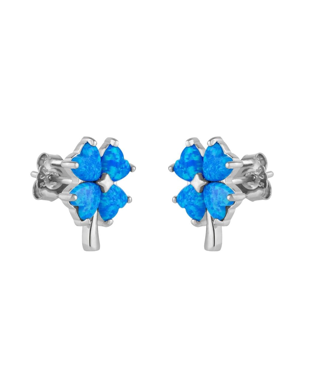 Spero London Blue Opal Four Leaves Clover Sterling Stud Earring