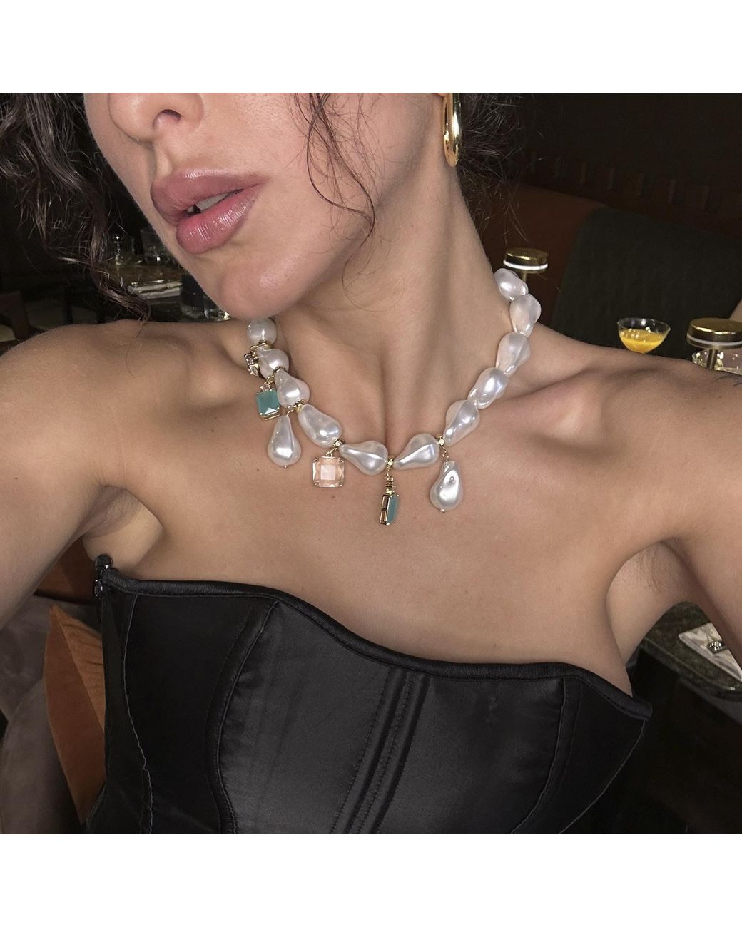 Mercela Metallic Majorca Pearl Charm Necklace Heart Charm Cz Crystal Pendants – Plated Vintage Inspired Jewellery