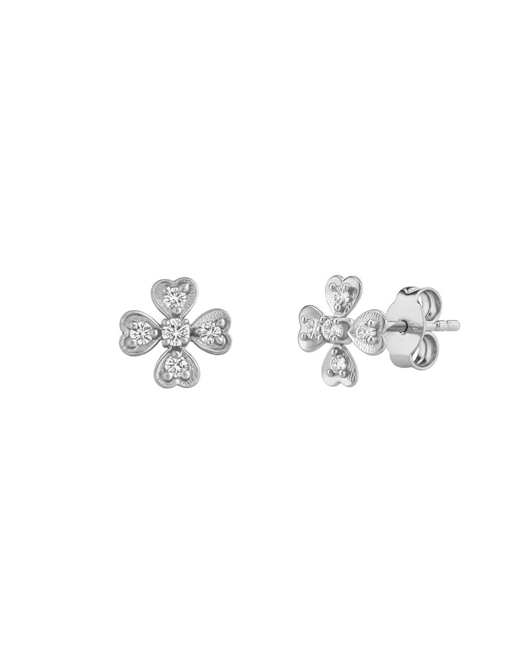Spero London Metallic Fine 14Ct Solid Diamond Clover Earrings