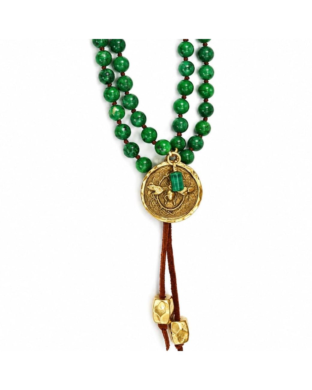 Persia Dona Jewelry Green Giant Bee Medallion X Gemstones Necklace
