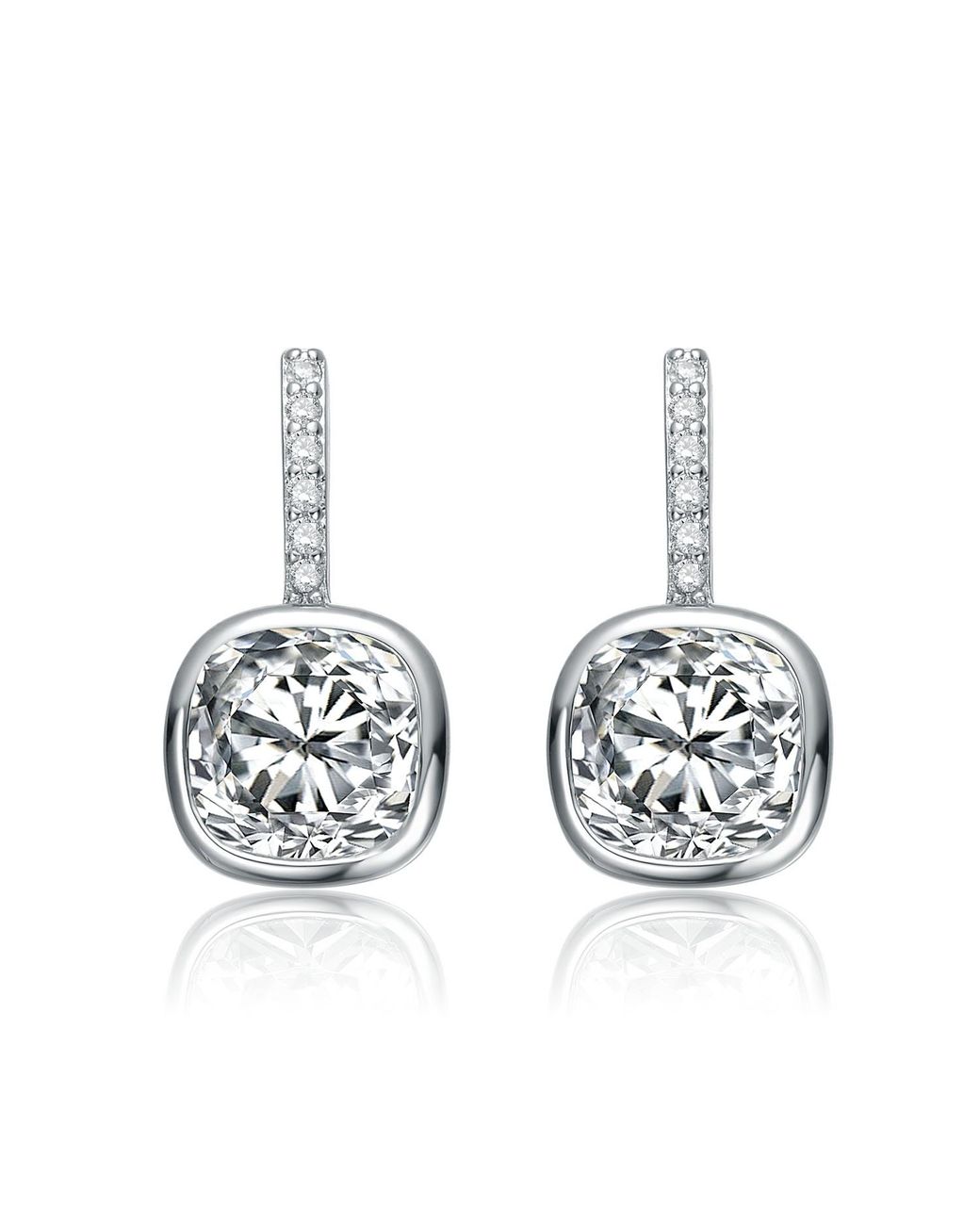Genevive Jewelry Metallic Cubic Zirconia Sterling Square Drop Earrings