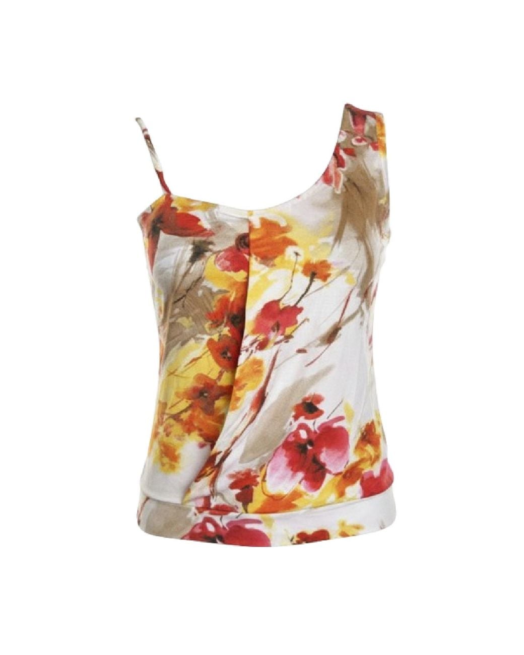 Conquista Red Asymmetric Floral Print Jersey Top With Braided Strap – Viscose-Elastane