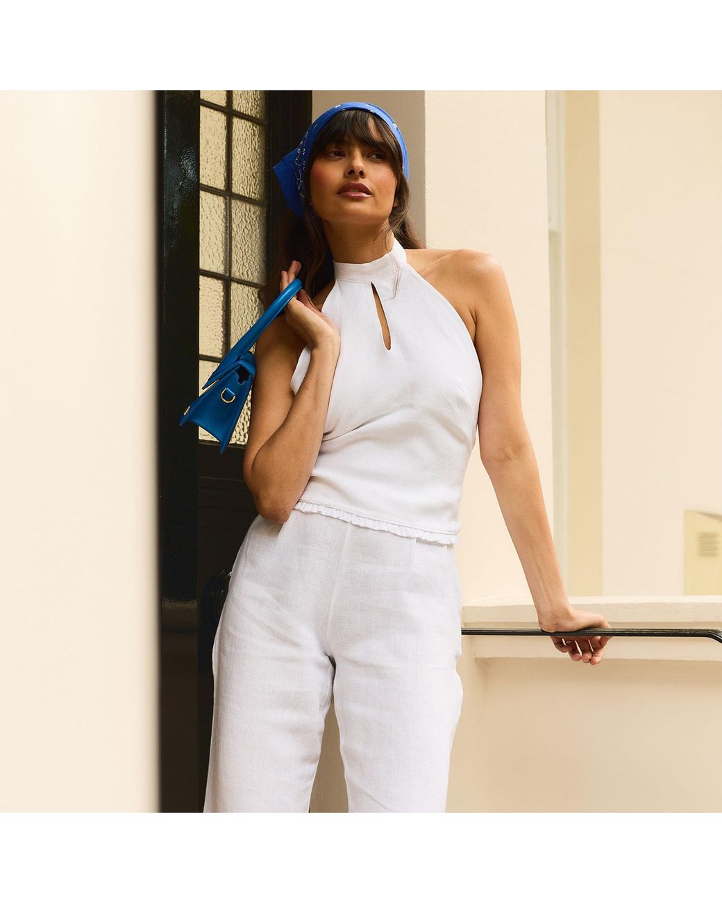 Imaura White Btw Linen Halter Top