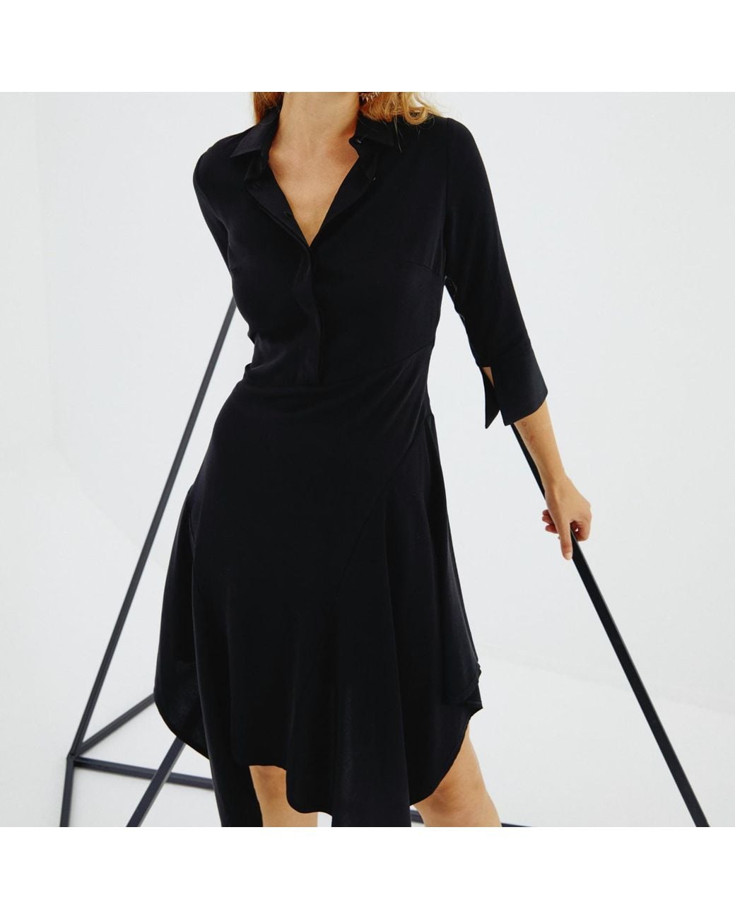 Mirimalist Black Tencel Shirt Dress
