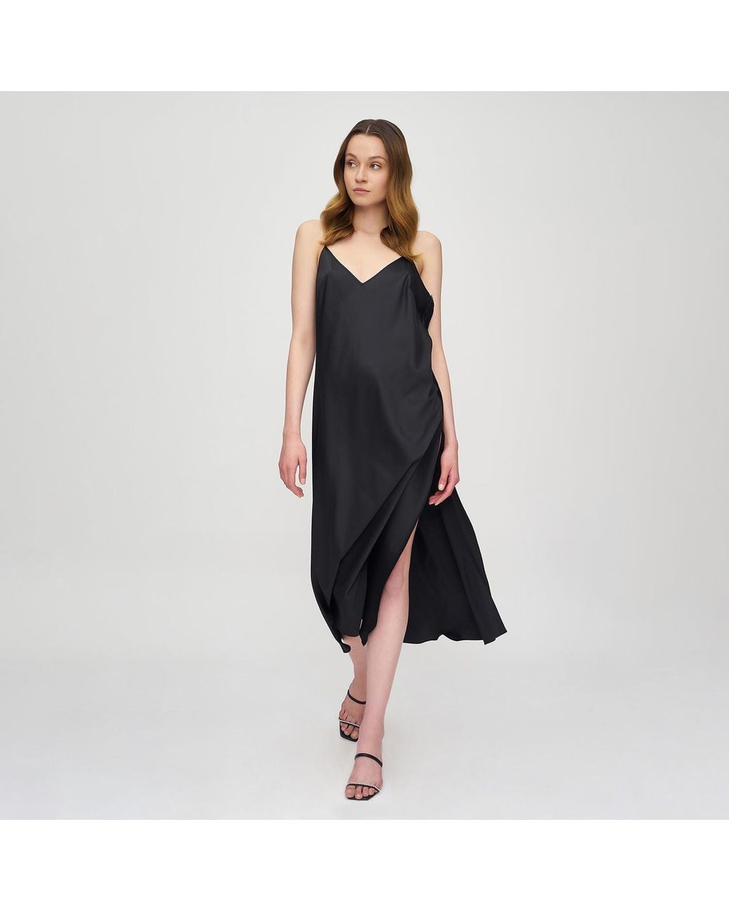 Avenue 8 Black Silk Lace Midi Slip Dress