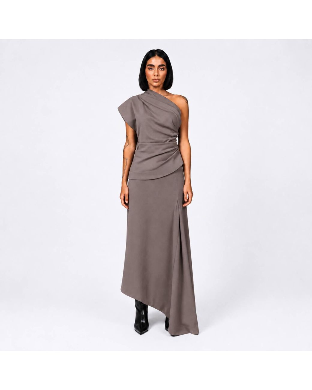 Elamins Brown Asymmetric Drape Skirt