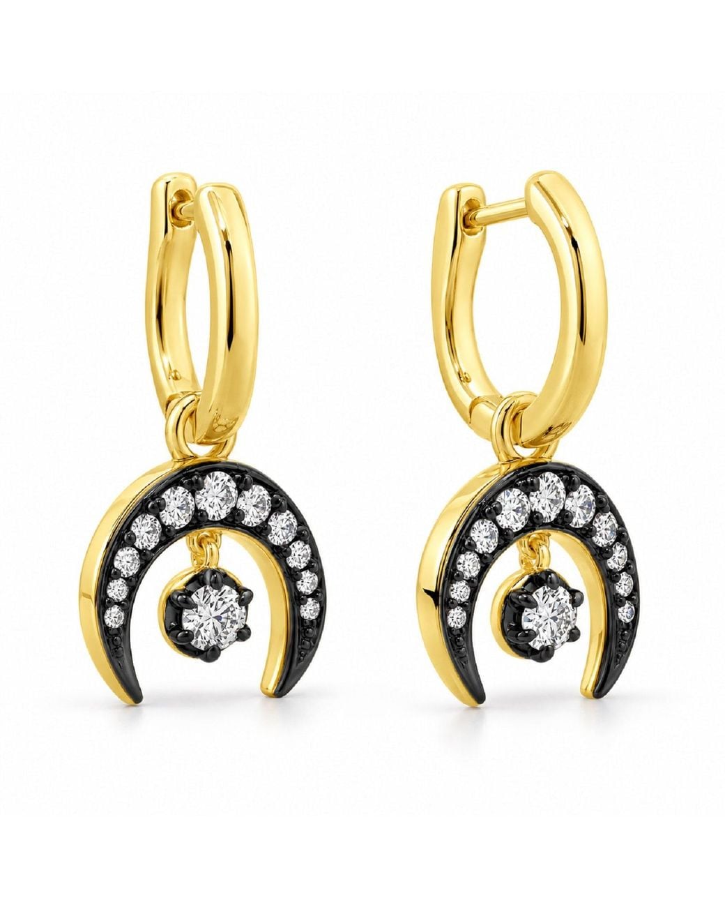 Artisan Metallic 14K Diamond Crescent Half Moon Hoop Earrings