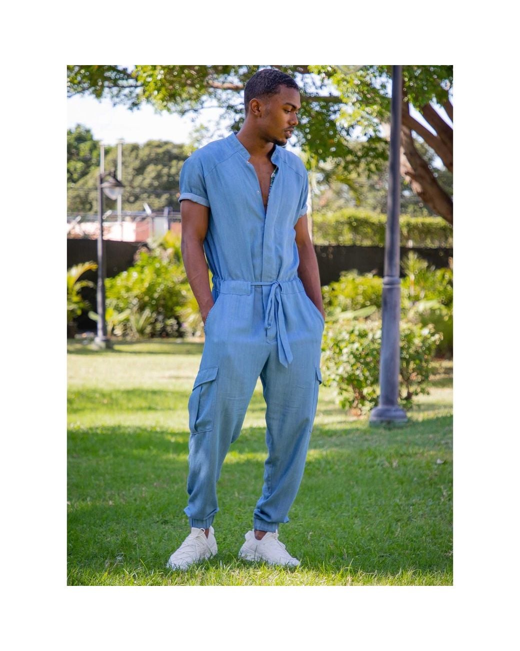 carlton jones Blue Tencel Denim Jumpsuit Homme for men