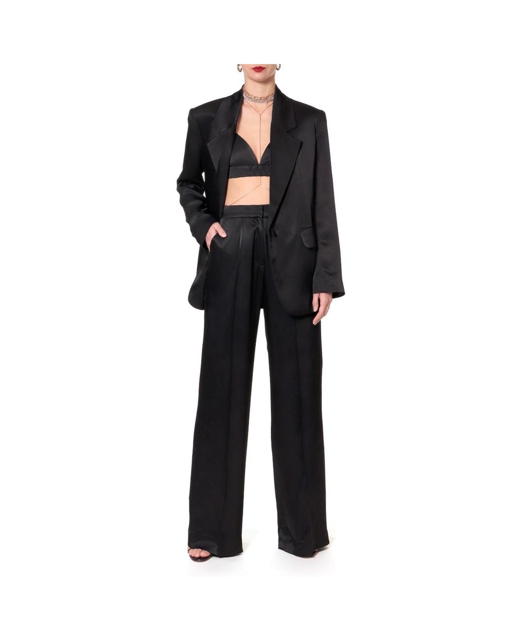 AGGI by HALEWSKI Black Bellamy Satin Glossy Blazer