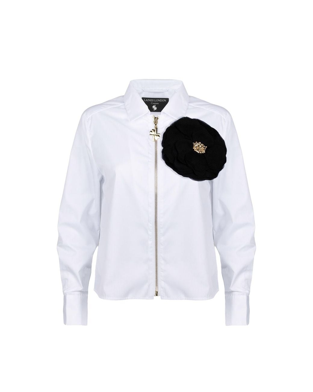 House of Laines London White Laines Couture Zip Shirt With Corsage