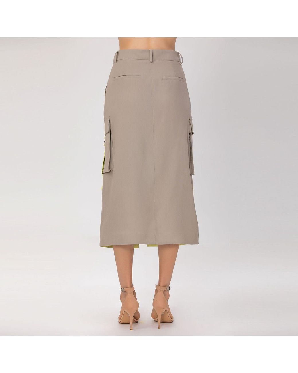 Smart and Joy Gray Midi Cargo Skirt With Flap Pockets