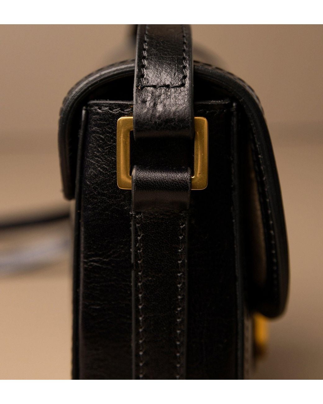 Time Resistance Black Leather Saddle Bag