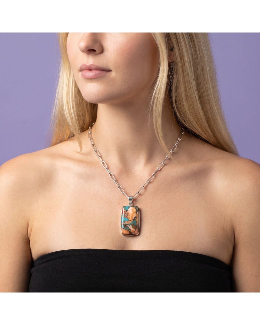 Saéa White Apricot And Coral Spiny Oyster Rectangle Pendant On Leather Cord