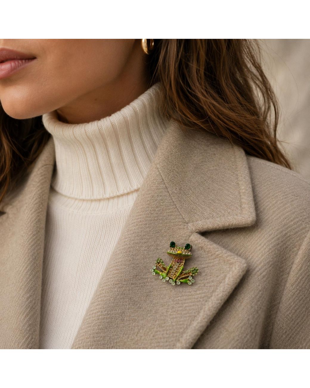 By Ozge Green Mystic Leap Multicolour Zirconia And Plated Frog Brooch