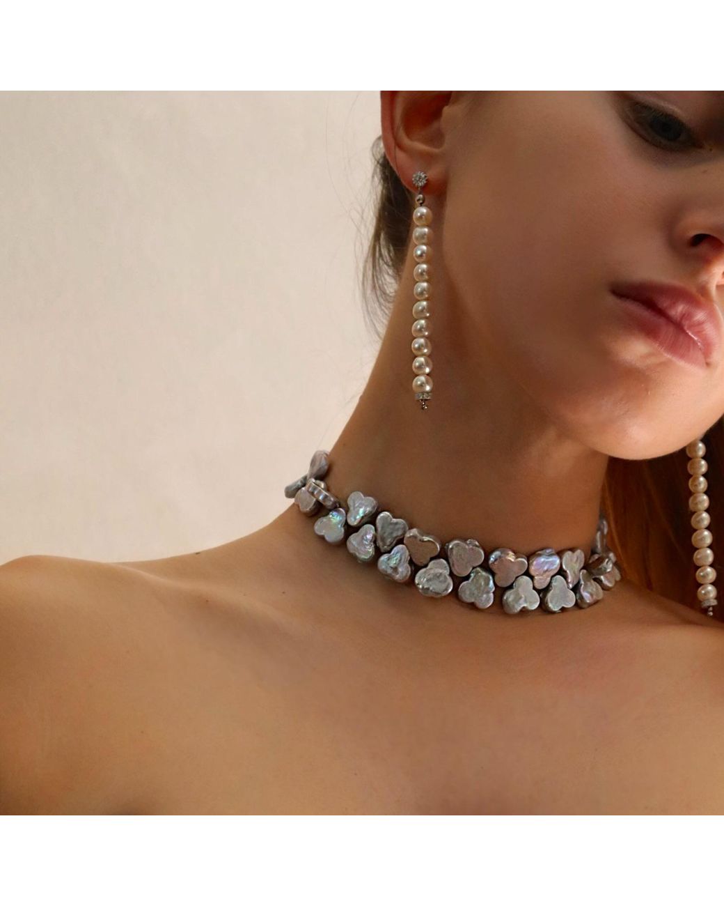 Mineralgems•Studio White Pearl Thread Earrings