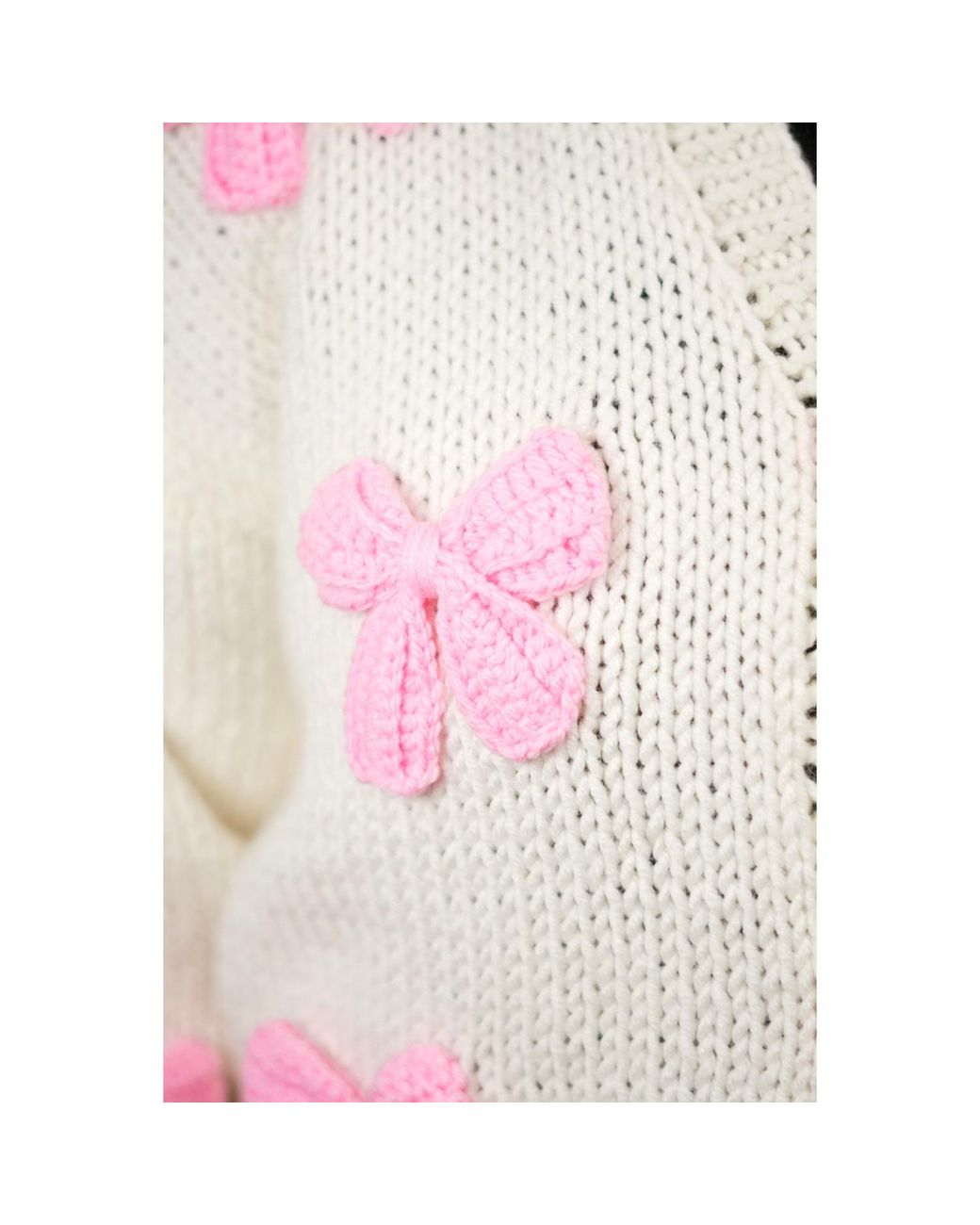 Ana Chic Pink Neutrals Bow Handmade Knitted Cropped Cardigan