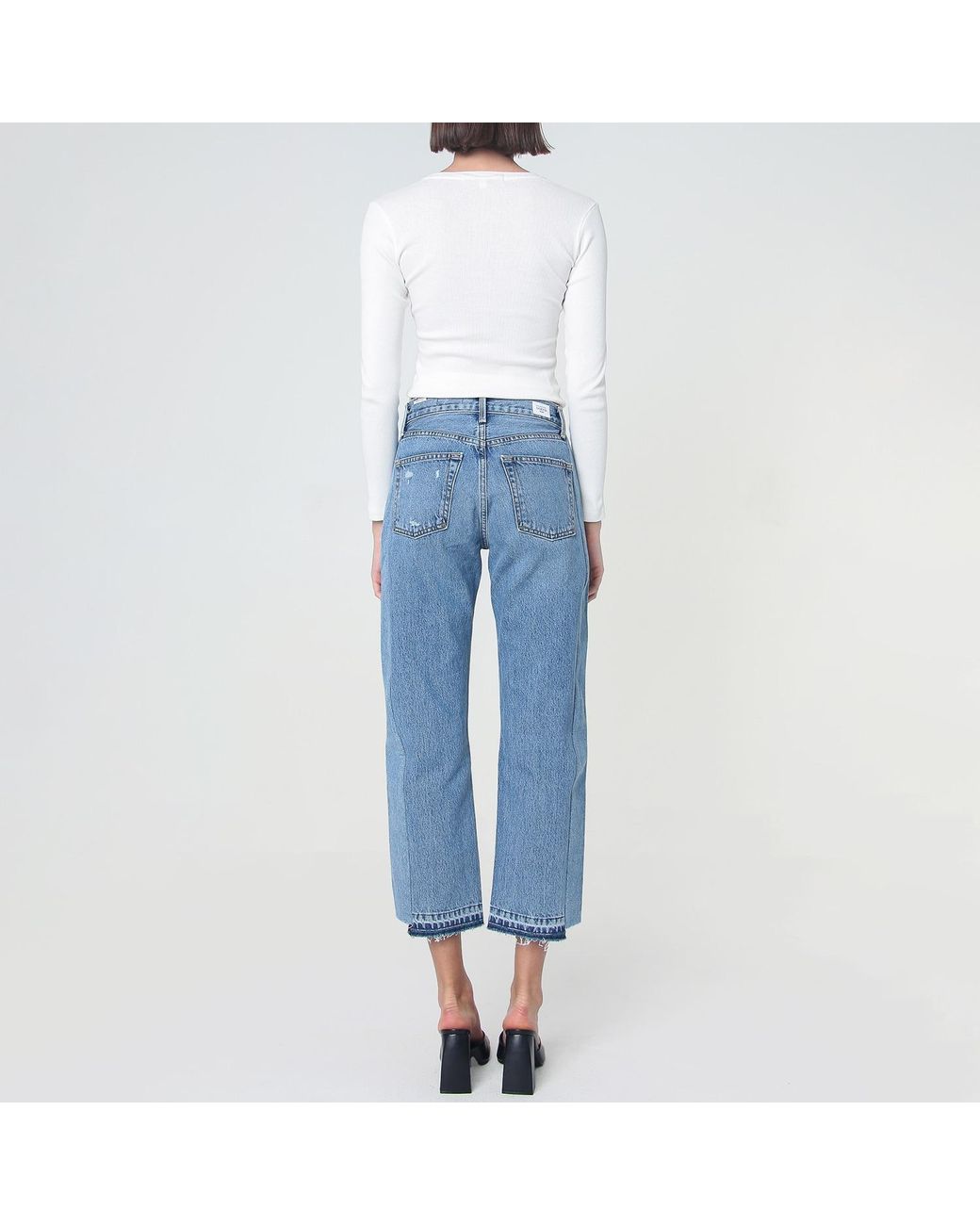 NOEND Blue Remastered Upcycled Crop Straight Jeans