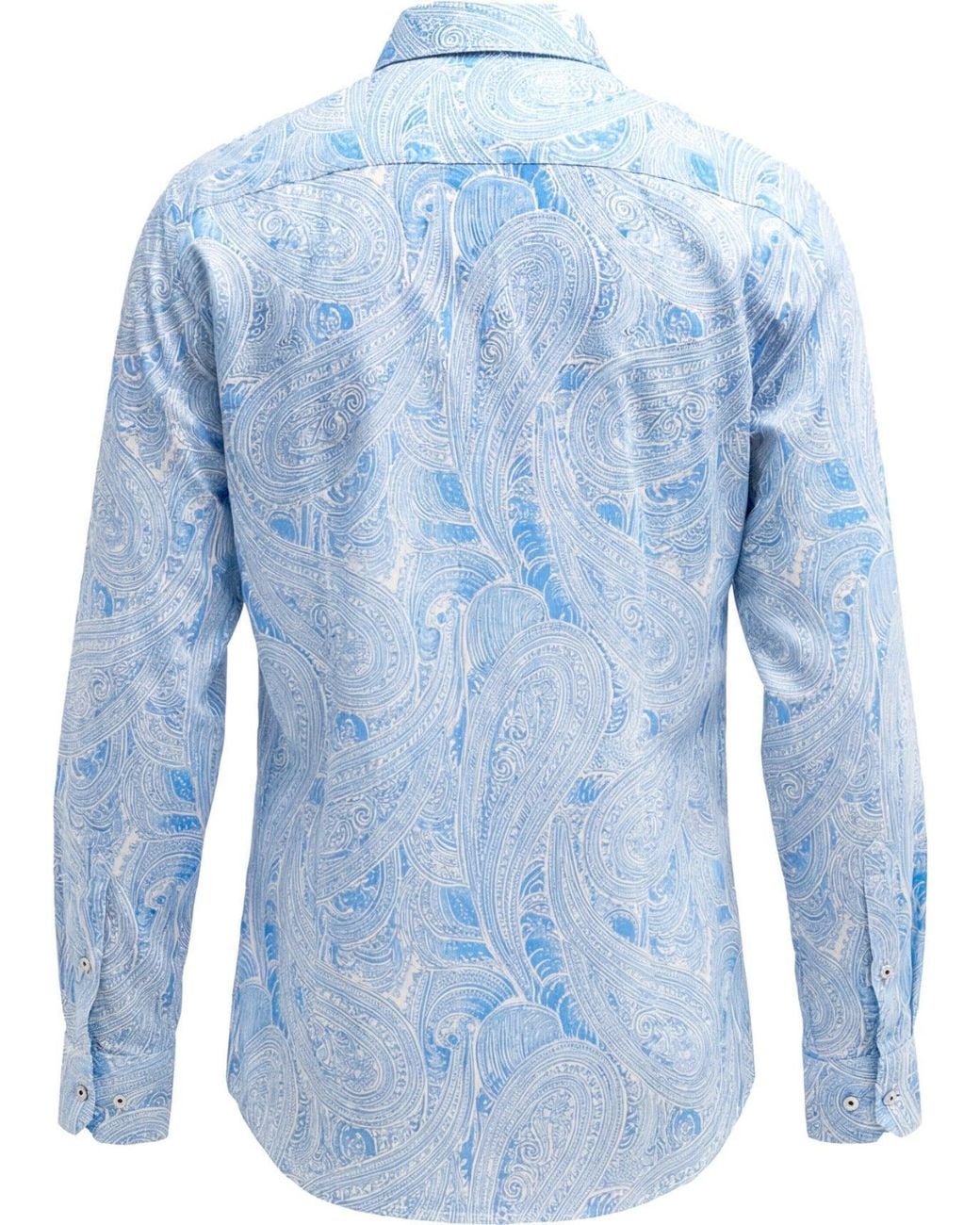 Lords of Harlech Blue Laurent Marakesh Paisley Linen Printed Shirt for men