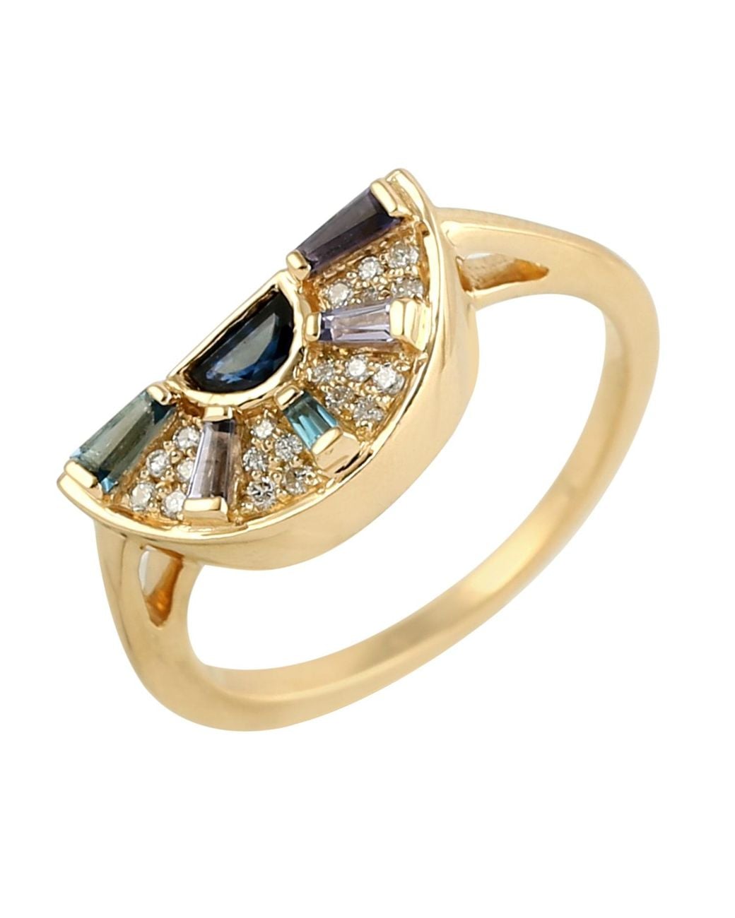 Artisan Metallic 18K Diamond & Gemstone Half-Moon Ring
