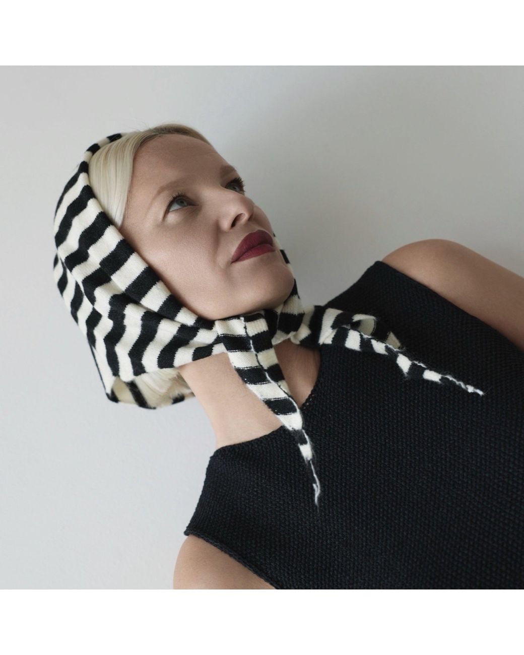 London Atelier Byproduct Black Striped Wool Small Triangle Knitted Scarf
