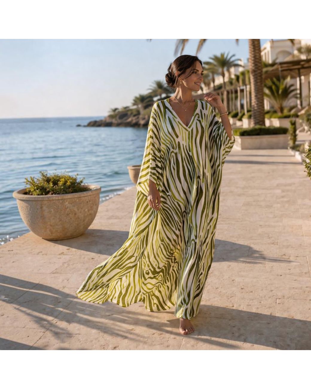 Belyed Handcraft Green Elaria – Chic Elegant Beach Kaftan By Belyed