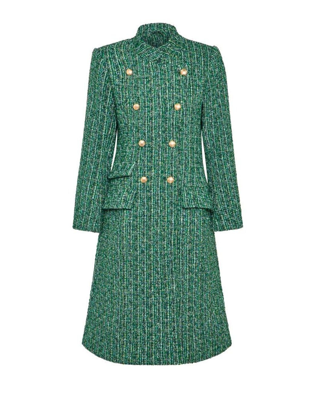 Guinea London Green Military Style Boucle Tweed Coat