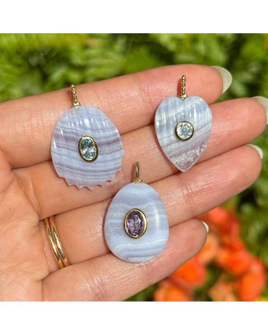 KAMARIA Blue Lace Agate Gemstone Pendant With Topaz
